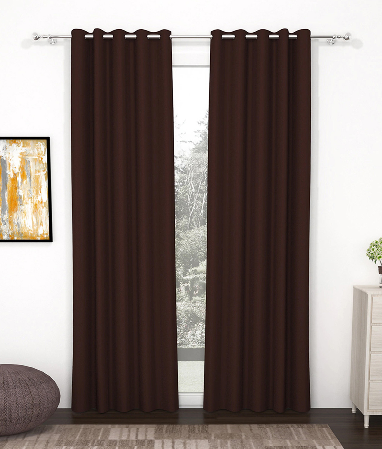 Kuber Industries Self Print Room Darkening Door Curtain, 7 Feet (Brown)