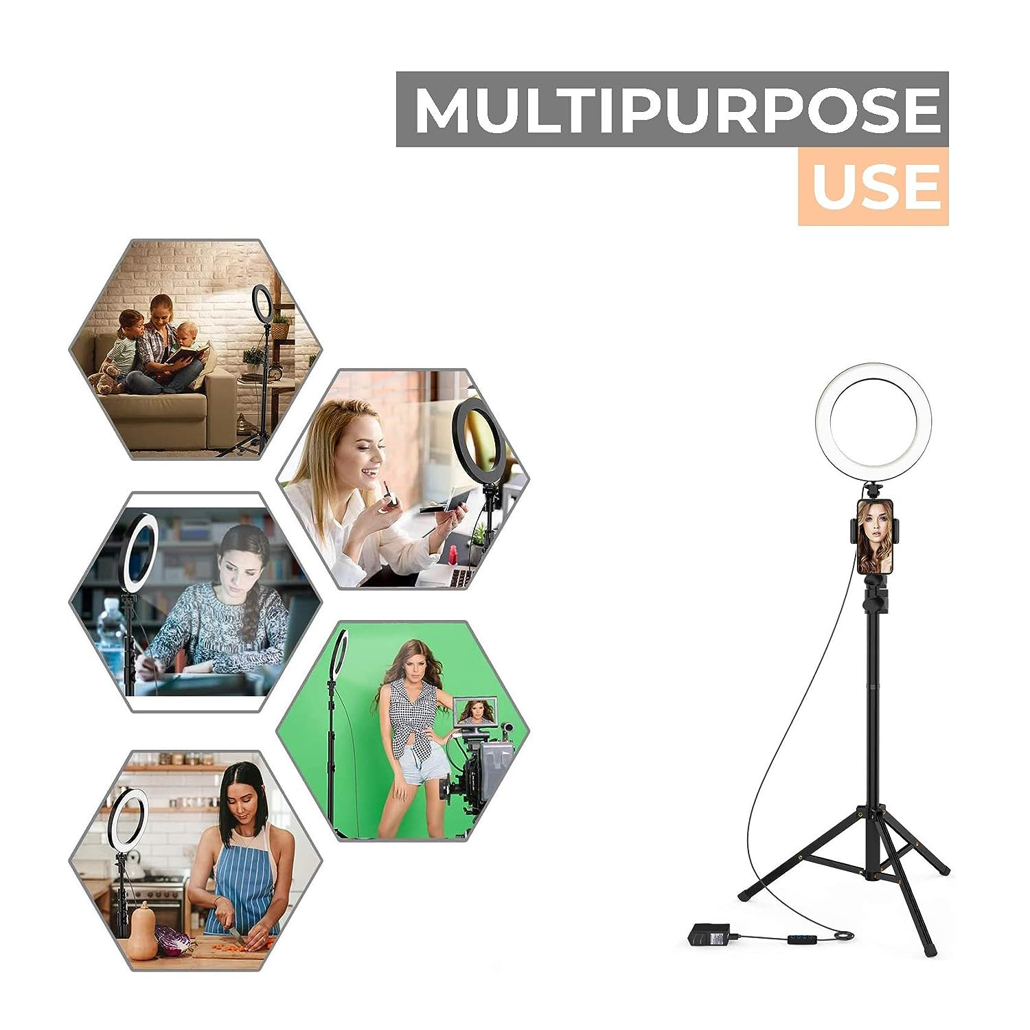 Kuber Industries Selfie Ring Light | Portable Ring Light with 3 Color Modes | Ring Light for YouTube | Video Shoot | Photoshoot | Live Streaming | 10