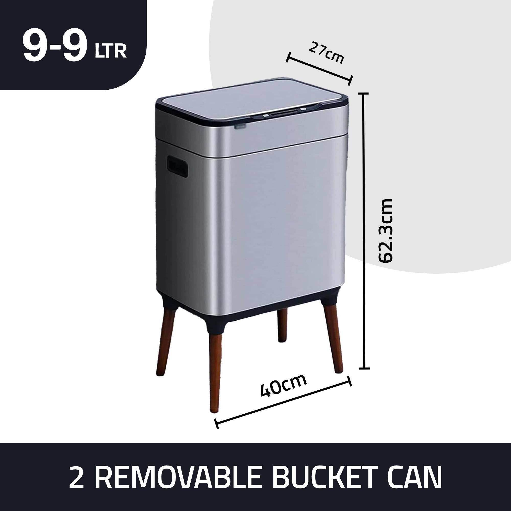 Kuber Industries Sensor Dustbin | Dual Compartment Sensor Dustbin | Touchless Trash Can | Smart Dustbin for Bedroom-Office-Living Room | 2 Removable Bucket Can | YW-5522 | 9 LTR | Silver