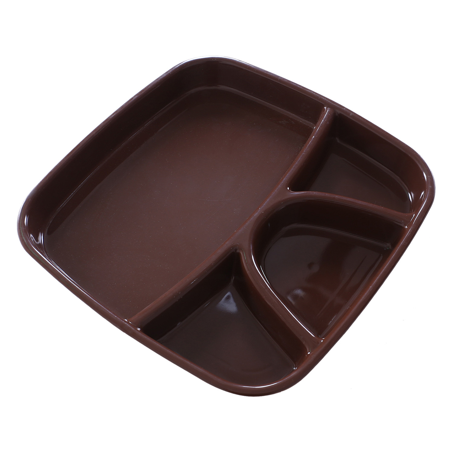Kuber Industries Serving Plate|Plate Set For Dinner|Unbreakable Plastic Plates|Microwave Safe Plates|Food Organizer With 4 Partitions|(Brown)