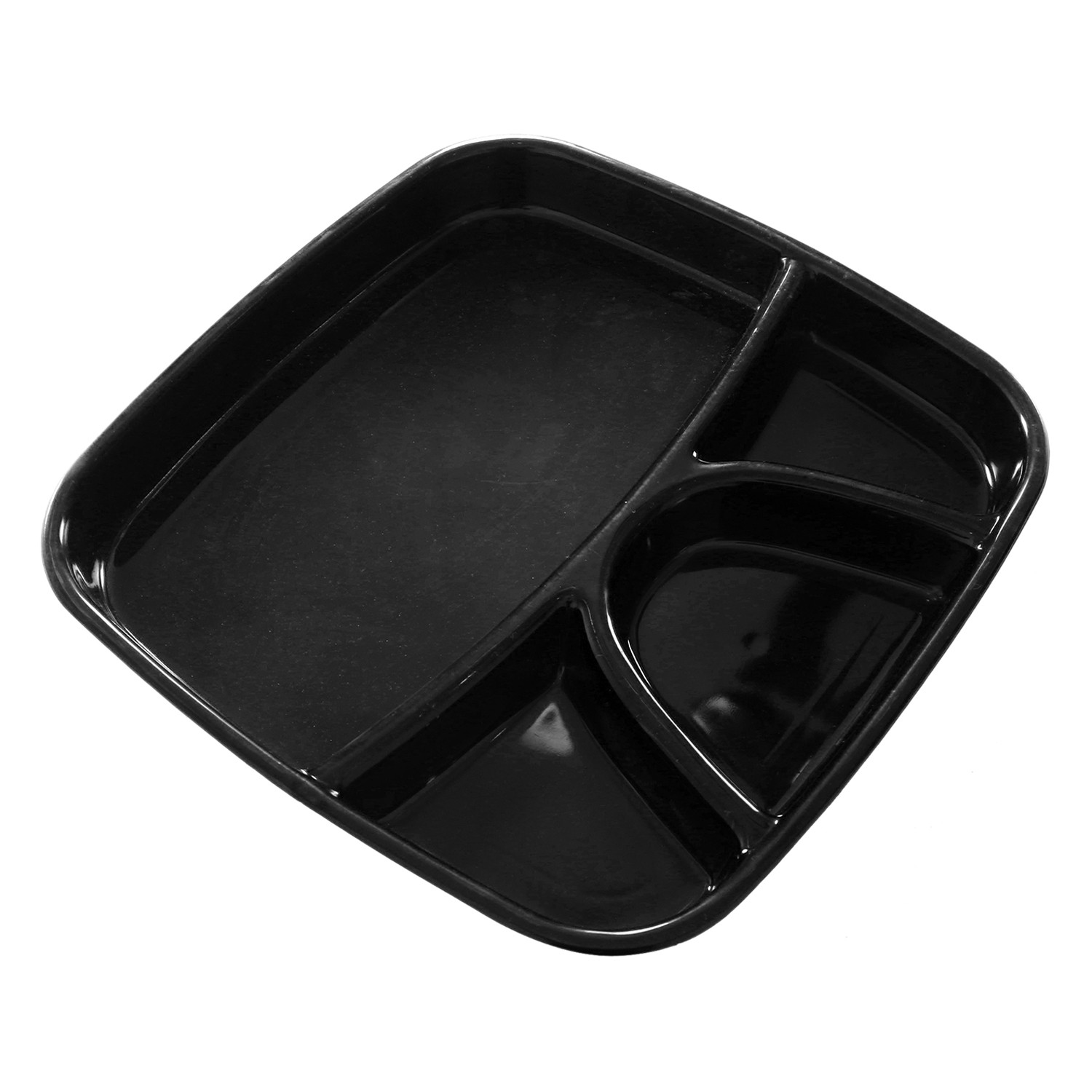 Kuber Industries Serving Plate|Plate Set For Dinner|Unbreakable Plastic Plates|Microwave Safe Plates|Food Organizer With 4 Partitions(Black & Brown)