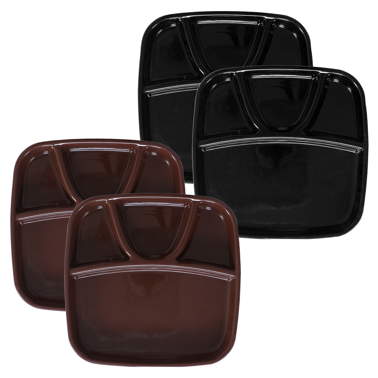Kuber Industries Serving Plate|Plate Set For Dinner|Unbreakable Plastic Plates|Microwave Safe Plates|Food Organizer With 4 Partitions(Black & Brown)