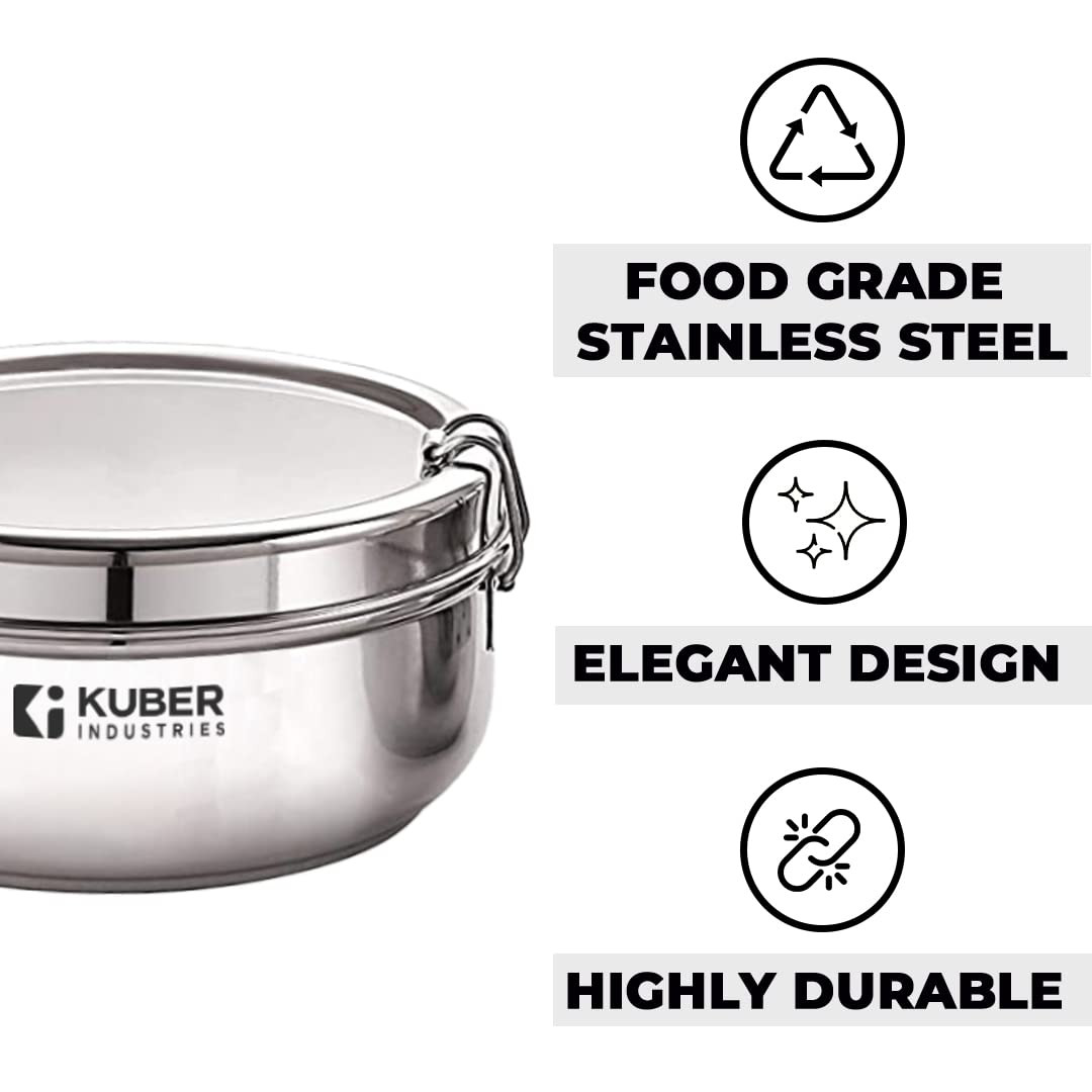 Kuber Industries Set of 2 Stainless Steel Food Pack Lunch Box with Locking ClipI 250 ml and 400 ml I Clip Tiffin Box I Office Home School Tiffin Dabba