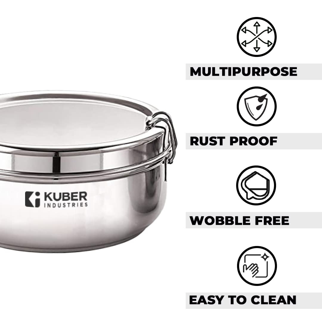 Kuber Industries Set of 2 Stainless Steel Food Pack Lunch Box with Locking ClipI 250 ml and 400 ml I Clip Tiffin Box I Office Home School Tiffin Dabba