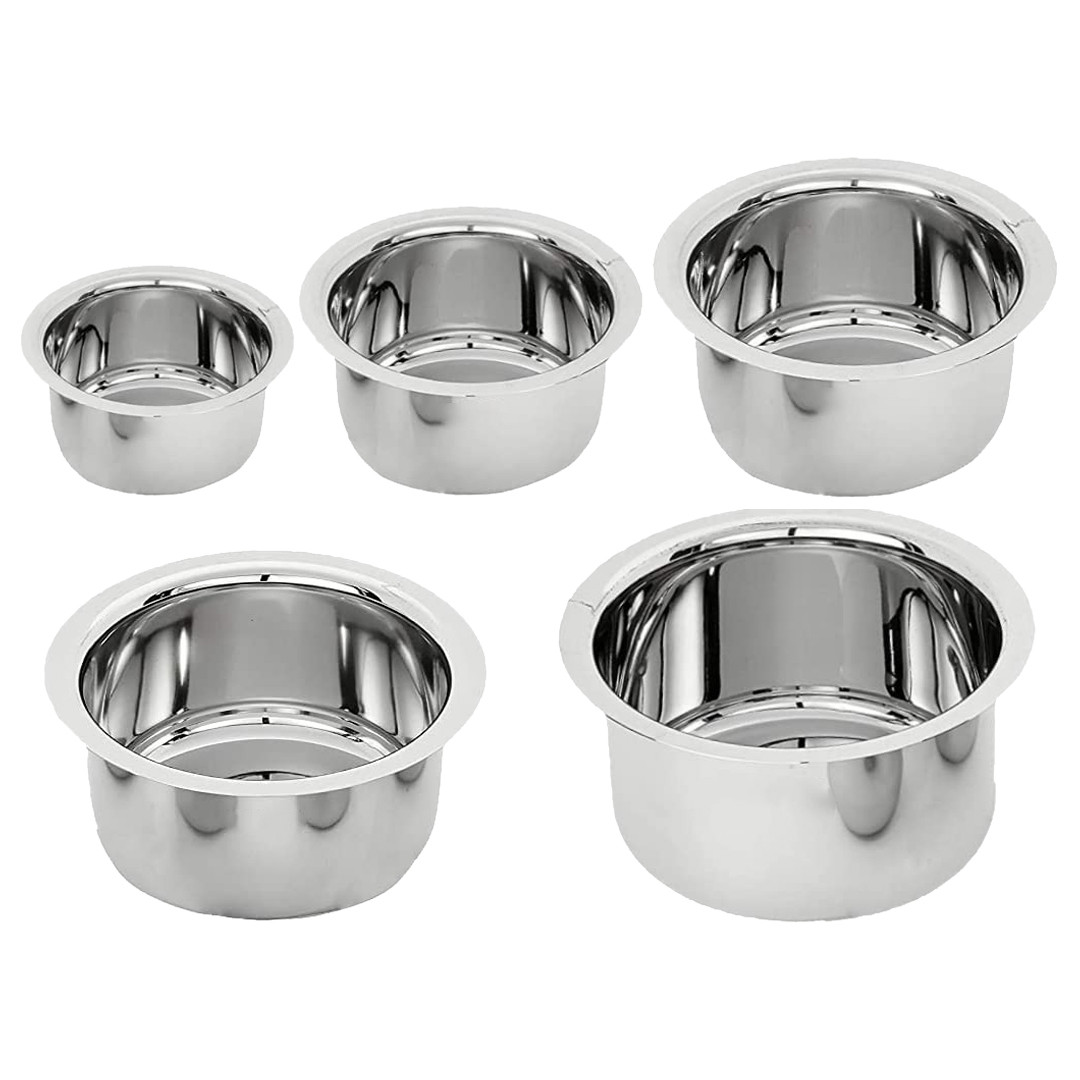 Kuber Industries Set of 5 Stainless Steel Tope Set (800ml, 1L, 1.4L, 1.9L and 2.4L) I Gas Stove and Induction Compatible I Triply Tope I Heavy Duty Gauge