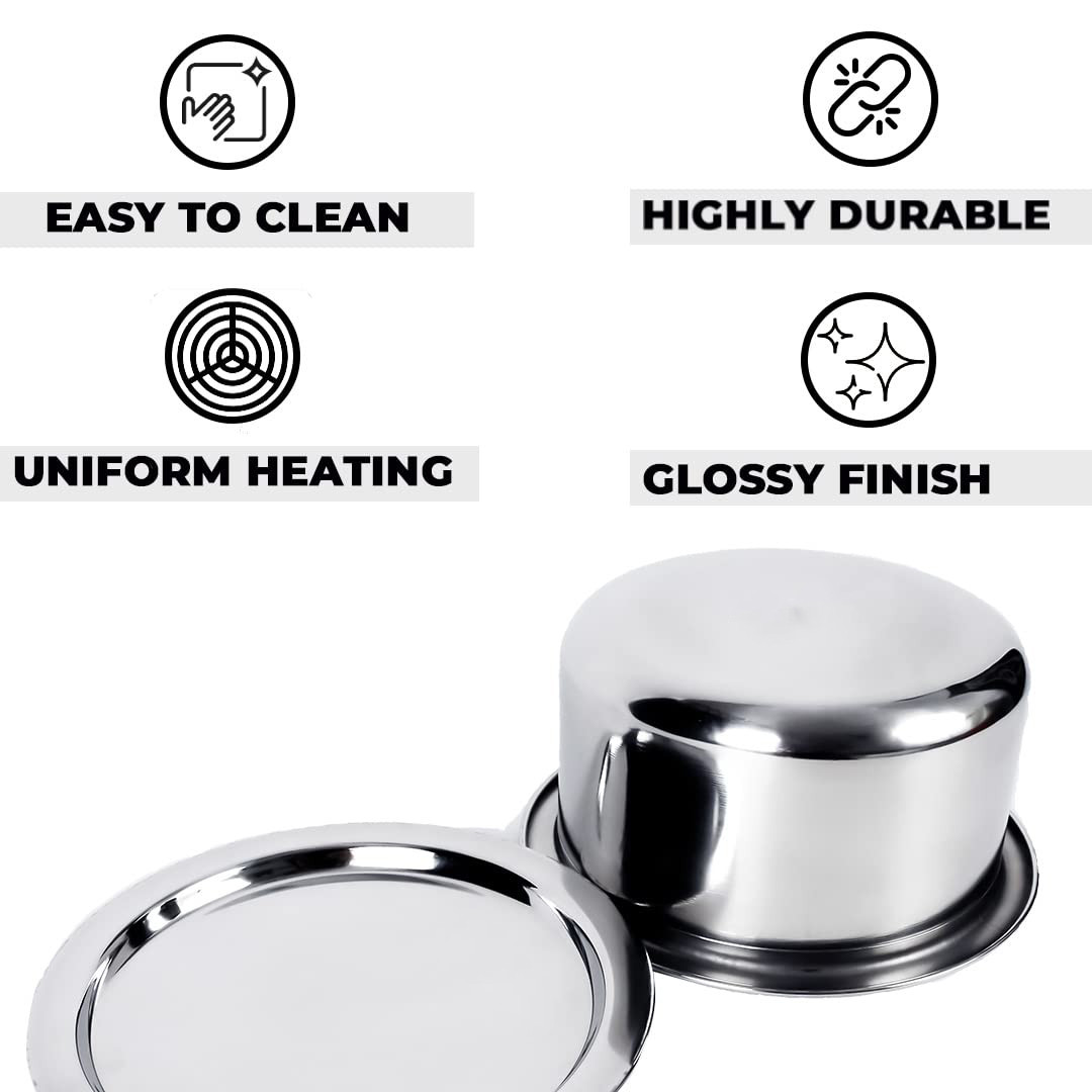 Kuber Industries Set of 5 Stainless Steel Tope Set (800ml, 1L, 1.4L, 1.9L and 2.4L) with Lids I Gas Stove and Induction Compatible I Triply Tope I Heavy Duty Gauge