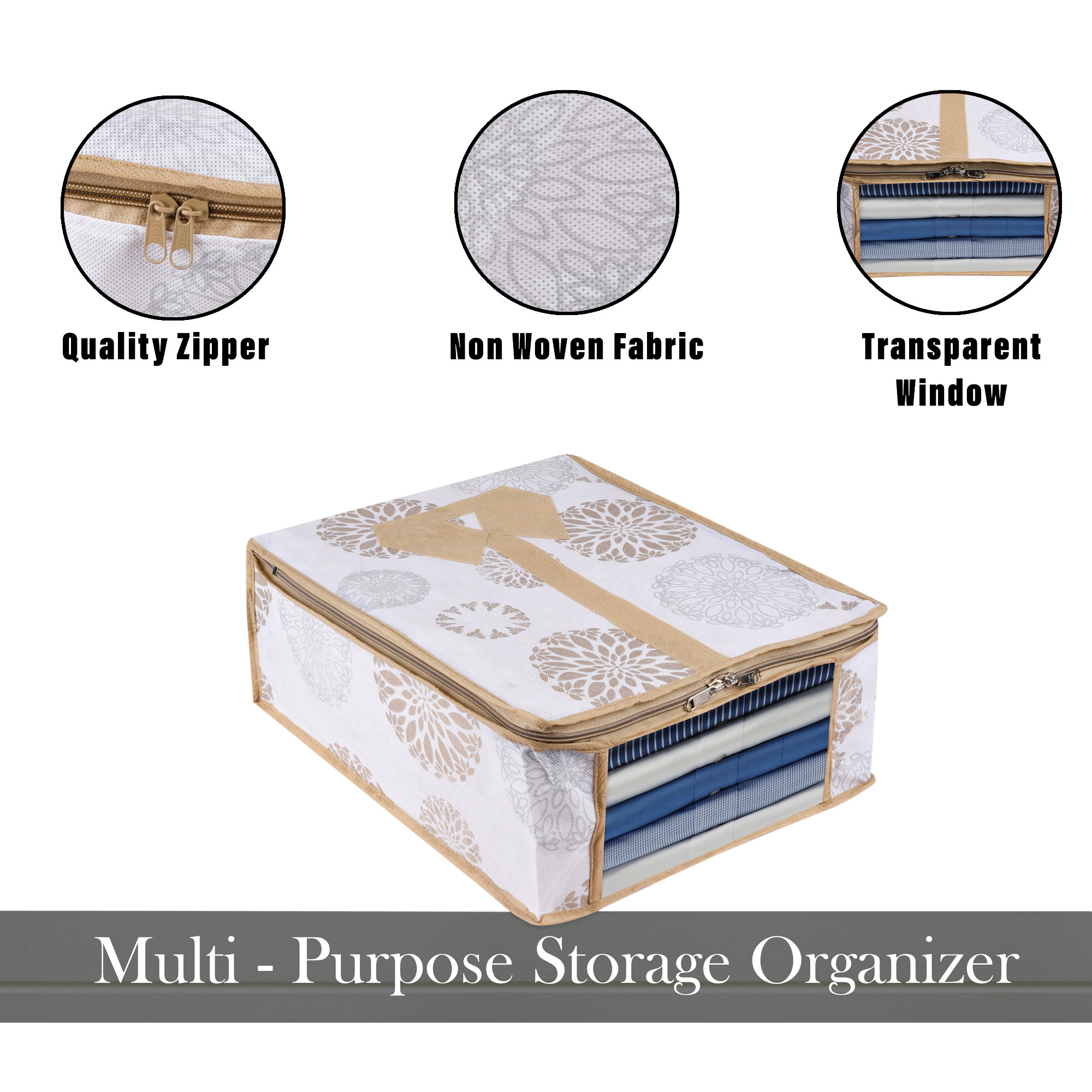 Kuber Industries Shirt Storage Bag | Clothes Storage Bag | Wardrobe Storage Bag | Shirt Organizer for Closet | Visible Window Shirt Bag | Cloth Organizer | Gola-Print | White