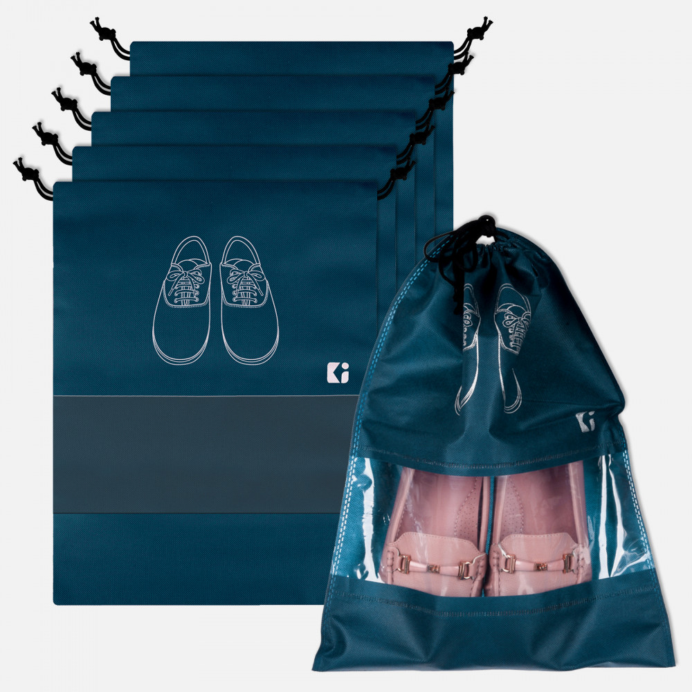 Kuber Industries Shoe Bags | Shoe Bags for Travel | Non-Woven Shoe Storage Bags | Storage Organizers Set | Shoe Cover with Transparent Window | Shoe Dori Cover | Navy Blue