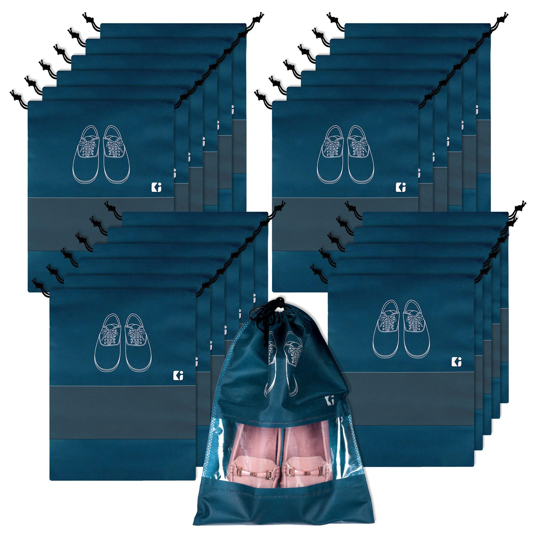 Kuber Industries Shoe Bags | Shoe Bags for Travel | Non-Woven Shoe Storage Bags | Storage Organizers Set | Shoe Cover with Transparent Window | Shoe Dori Cover | Navy Blue