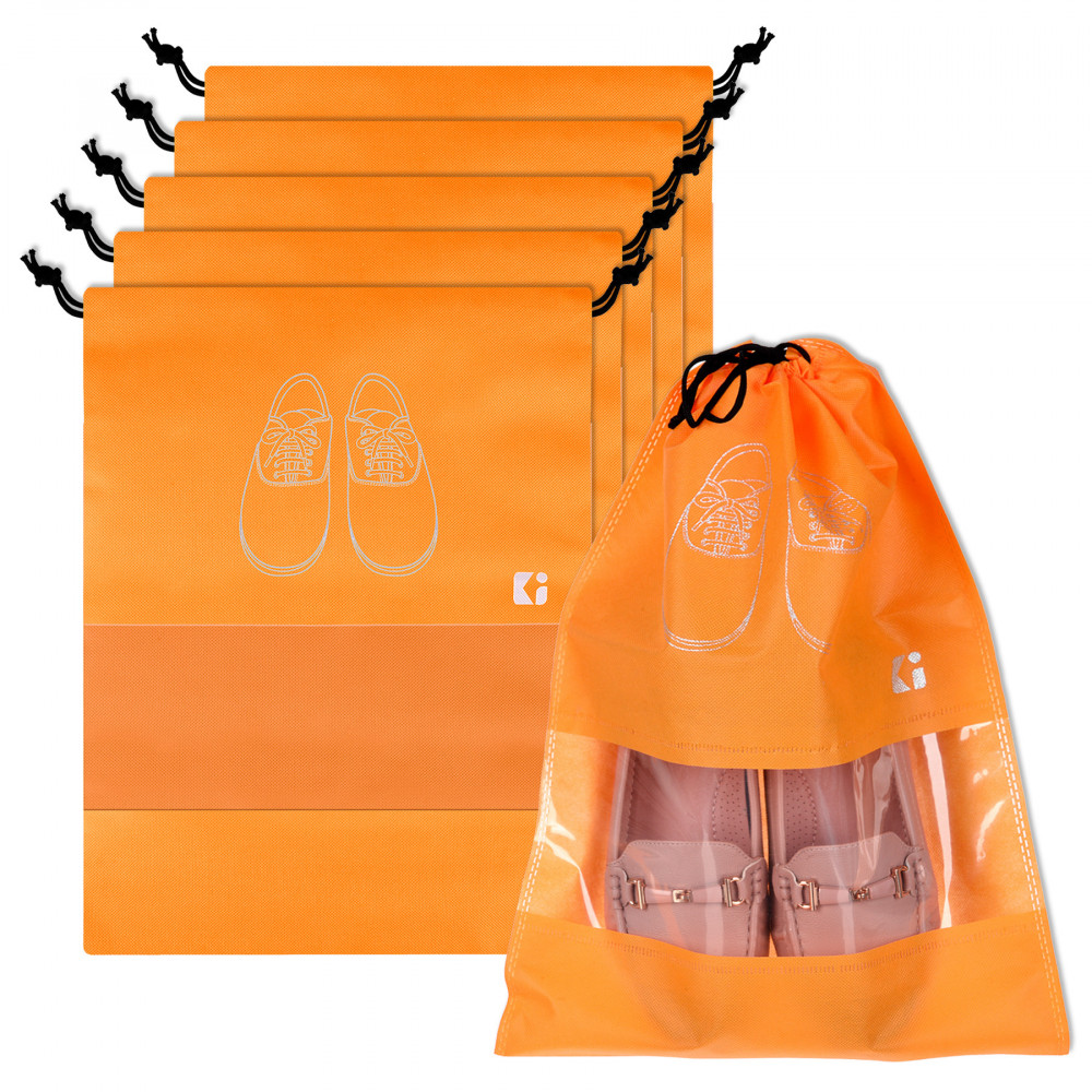 Kuber Industries Shoe Bags | Shoe Bags for Travel | Non-Woven Shoe Storage Bags | Storage Organizers Set | Shoe Cover with Transparent Window | Shoe Dori Cover | Orange