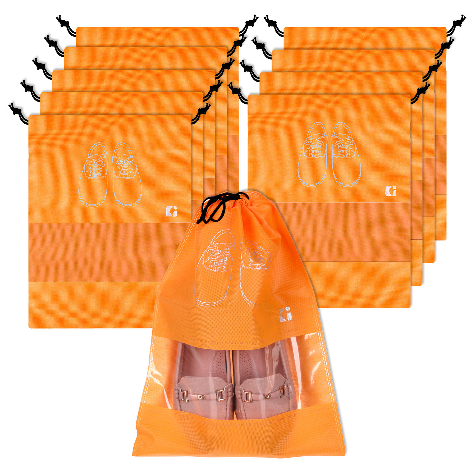 Kuber Industries Shoe Bags | Shoe Bags for Travel | Non-Woven Shoe Storage Bags | Storage Organizers Set | Shoe Cover with Transparent Window | Shoe Dori Cover | Orange