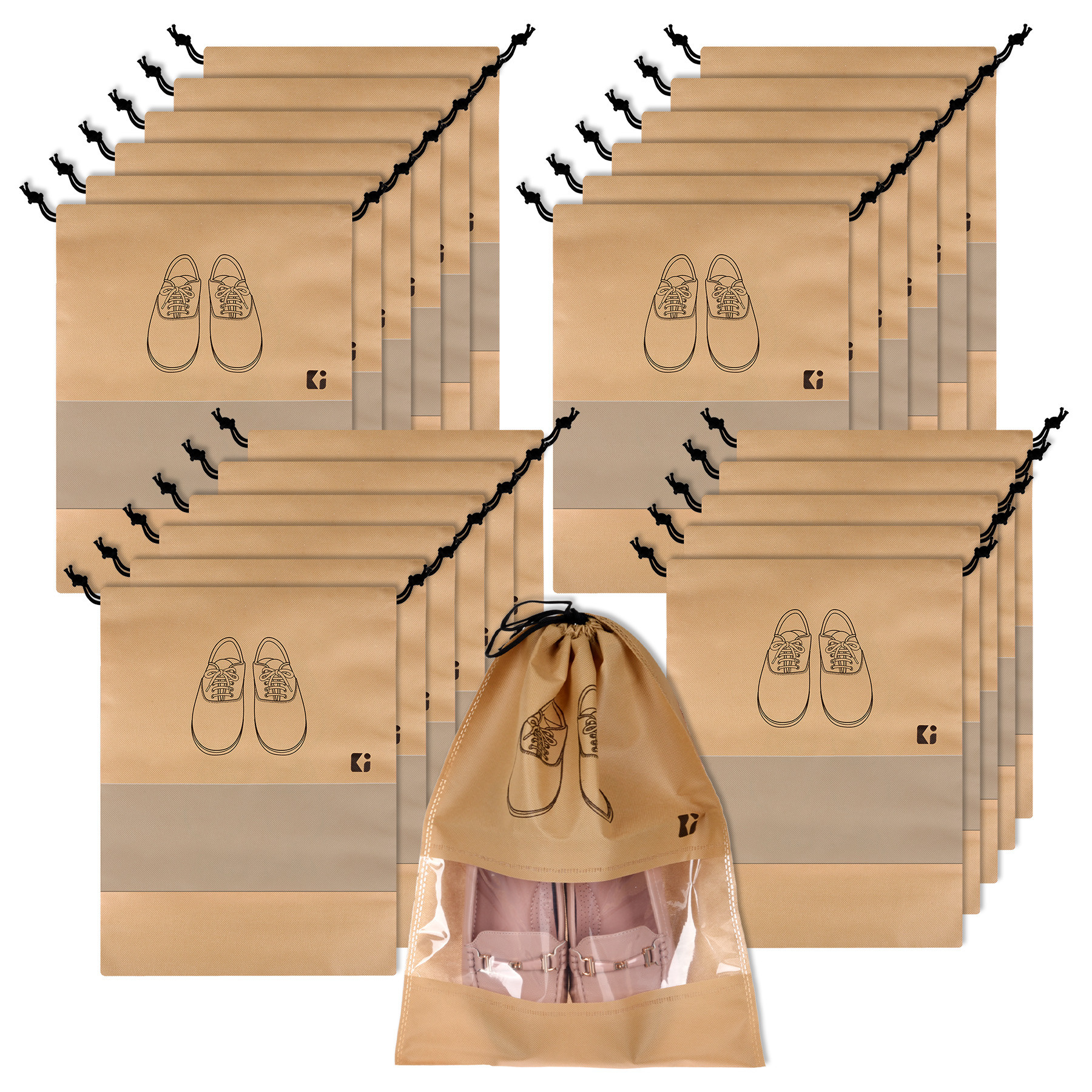 Kuber Industries Shoe Bags | Shoe Bags for Travel | Non-Woven Shoe Storage Bags | Storage Organizers Set | Shoe Cover with Transparent Window | Shoe Dori Cover | Beige