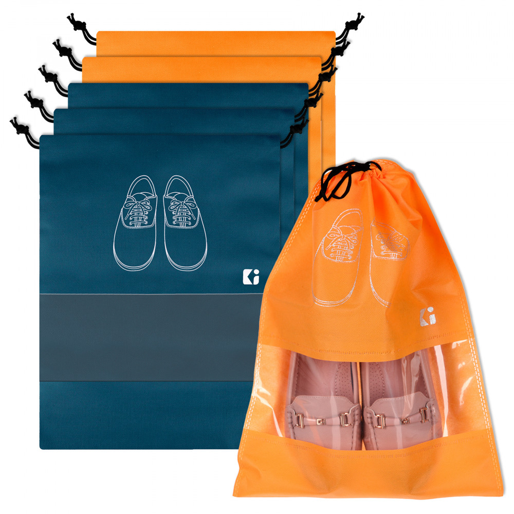 Kuber Industries Shoe Bags | Shoe Bags for Travel | Non-Woven Shoe Storage Bags | Storage Organizers Set | Shoe Cover with Transparent Window | Shoe Dori Cover | Navy Blue &amp; Orange