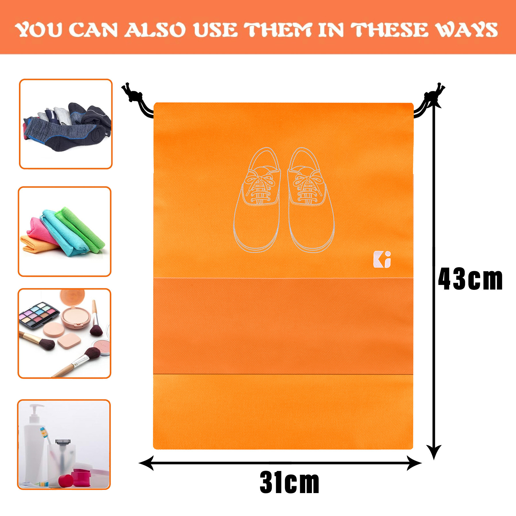 Kuber Industries Shoe Bags | Shoe Bags for Travel | Non-Woven Shoe Storage Bags | Storage Organizers Set | Shoe Cover with Transparent Window | Shoe Dori Cover | Black & Orange