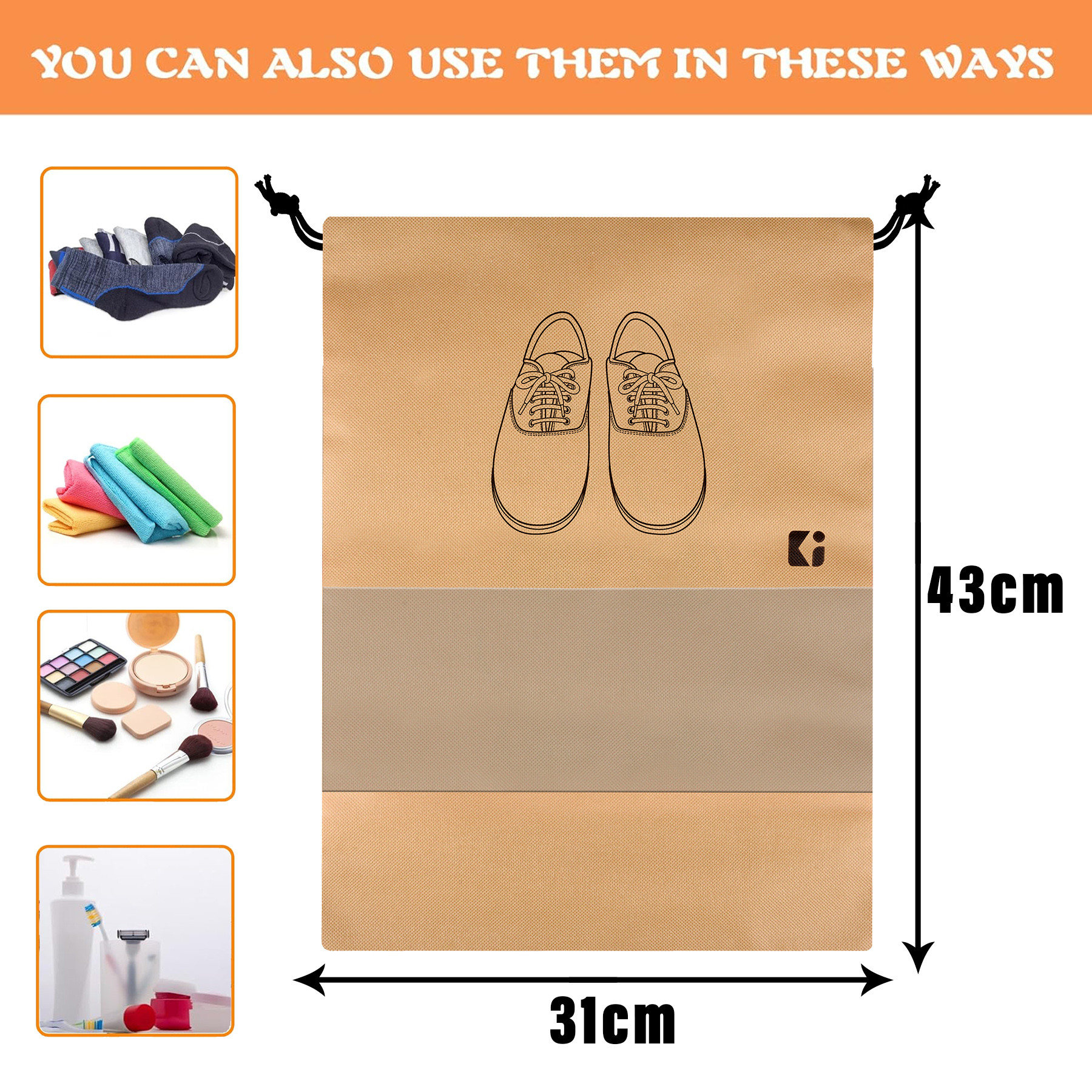 Kuber Industries Shoe Bags | Shoe Bags for Travel | Non-Woven Shoe Storage Bags | Storage Organizers Set | Shoe Cover with Transparent Window | Shoe Dori Cover | Black & Beige