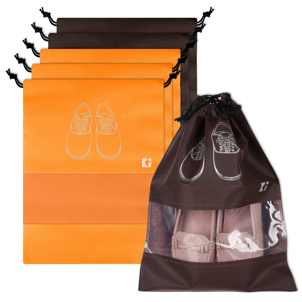 Kuber Industries Shoe Bags | Shoe Bags for Travel | Non-Woven Shoe Storage Bags | Storage Organizers Set | Shoe Cover with Transparent Window | Shoe Dori Cover | Orange &amp; Coffee