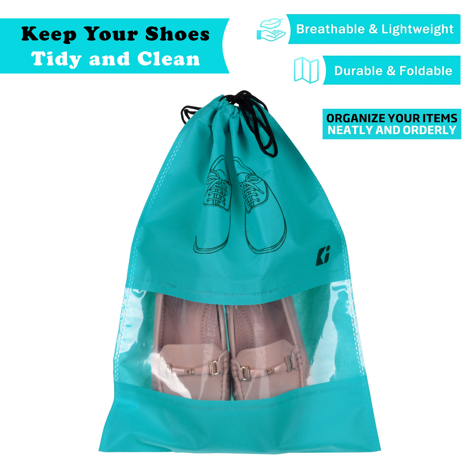 Kuber Industries Shoe Bags | Shoe Bags for Travel | Non-Woven Shoe Storage Bags | Storage Organizers Set | Shoe Cover with Transparent Window | Shoe Dori Cover | Green & Coffee