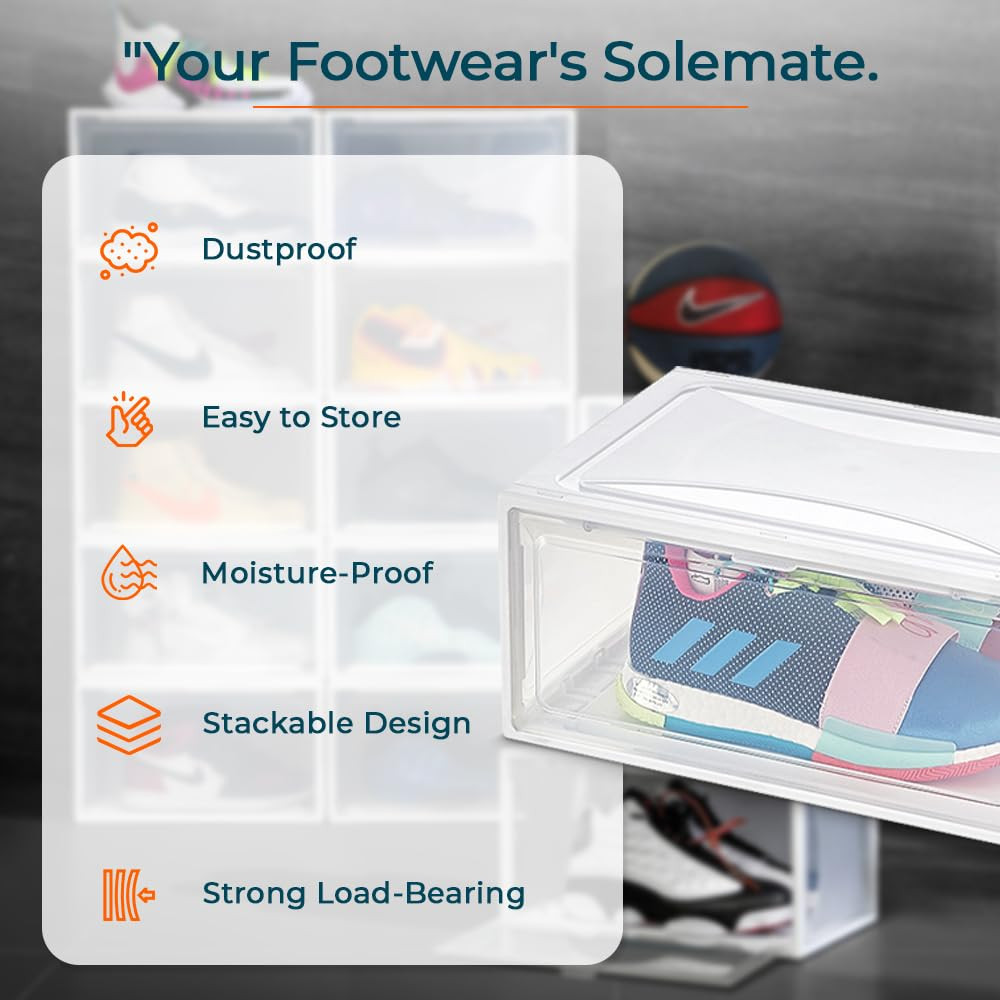 Kuber Industries Shoe Box for Storage|Multi-Purpose Plastic Shoe Rack|Installation Free Shoe Organizer|White