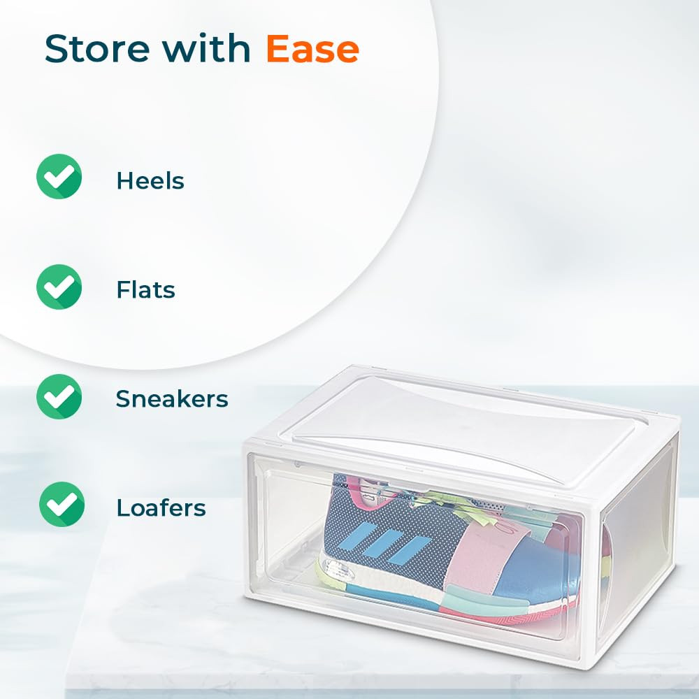 Kuber Industries Shoe Box for Storage|Multi-Purpose Plastic Shoe Rack|Installation Free Shoe Organizer|White