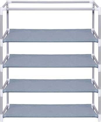Kuber Industries Shoe Rack|Non-Woven 4 Shelves Shelf|Foldable Storage Rack Organizer for Shoe, Books (Grey)