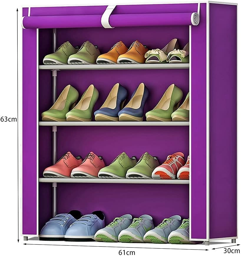 Kuber Industries Shoe Rack|Non-Woven 4 Shelves Shelf|Foldable Storage Rack Organizer for Shoe, Books (Purple)