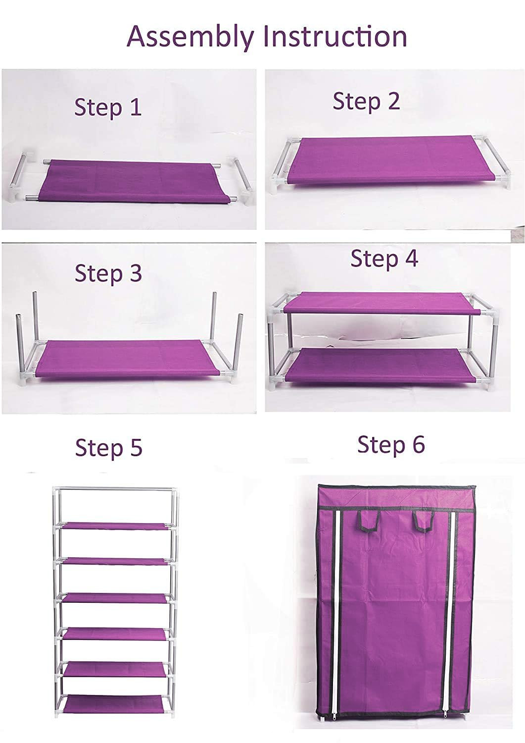 Kuber Industries Shoe Rack|Non-Woven 6 Shelves Shelf|Foldable Storage Rack Organizer for Shoe, Books (Purple)