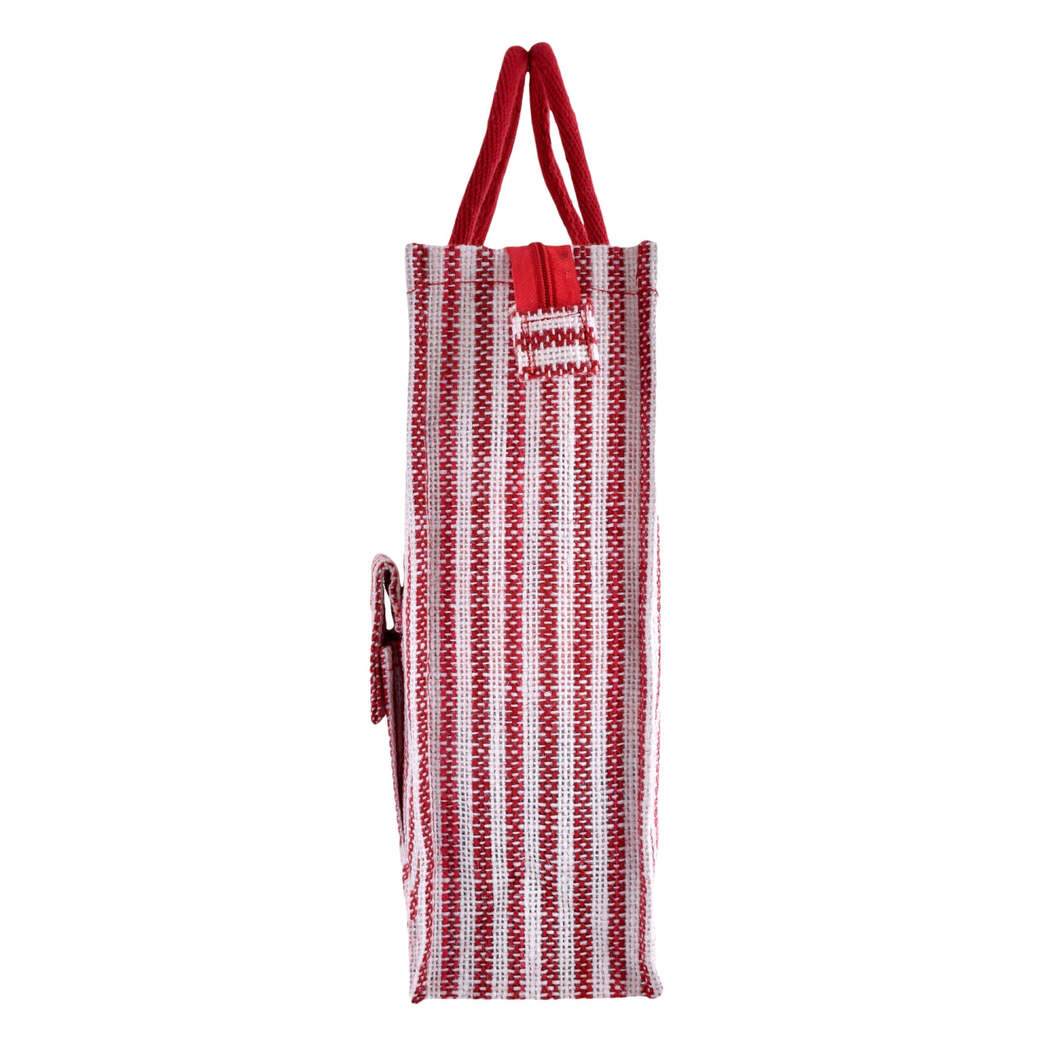 Kuber Industries Shopping Bag | Jute Carry Bag | Zipper Grocery Bag with Handle | Reusable Shopping Bag | Carrying Bag With Front Pocket | Lining-Grocery Bag | Medium | Red