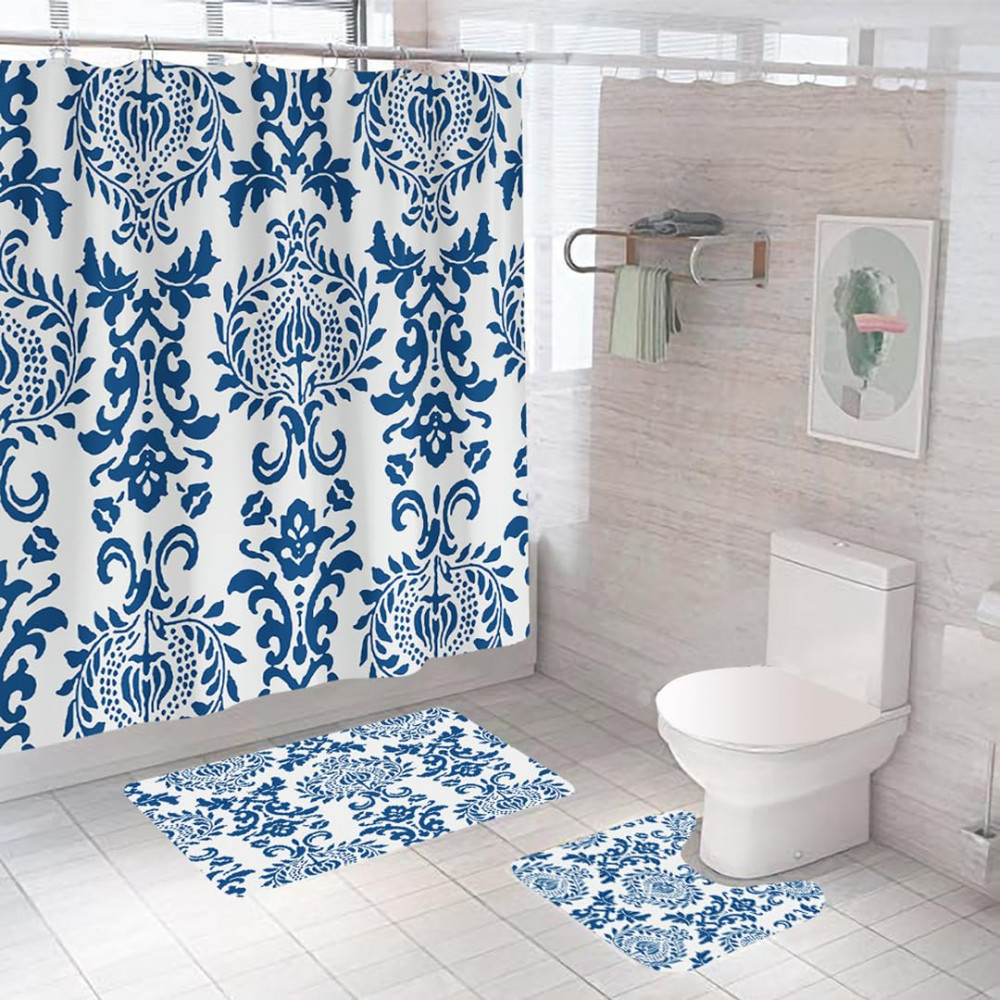 Kuber Industries Shower Curtain &amp; Bathmat Set | Non-Slip Bath mats for Bathroom | Easy-Slide Curtains | Polyester Curtain or Bathmat for Bath DÃ©cor | XTL237-3T | 3 Pcs Set | Multicolor