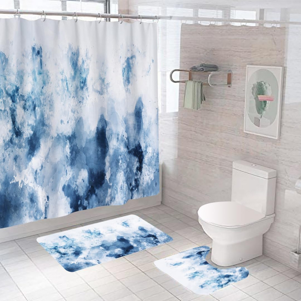 Kuber Industries Shower Curtain &amp; Bathmat Set | Non-Slip Bath mats for Bathroom | Easy-Slide Curtains | Polyester Curtain or Bathmat for Bath DÃ©cor | XTL245-3T | 3 Pcs Set | Multicolor