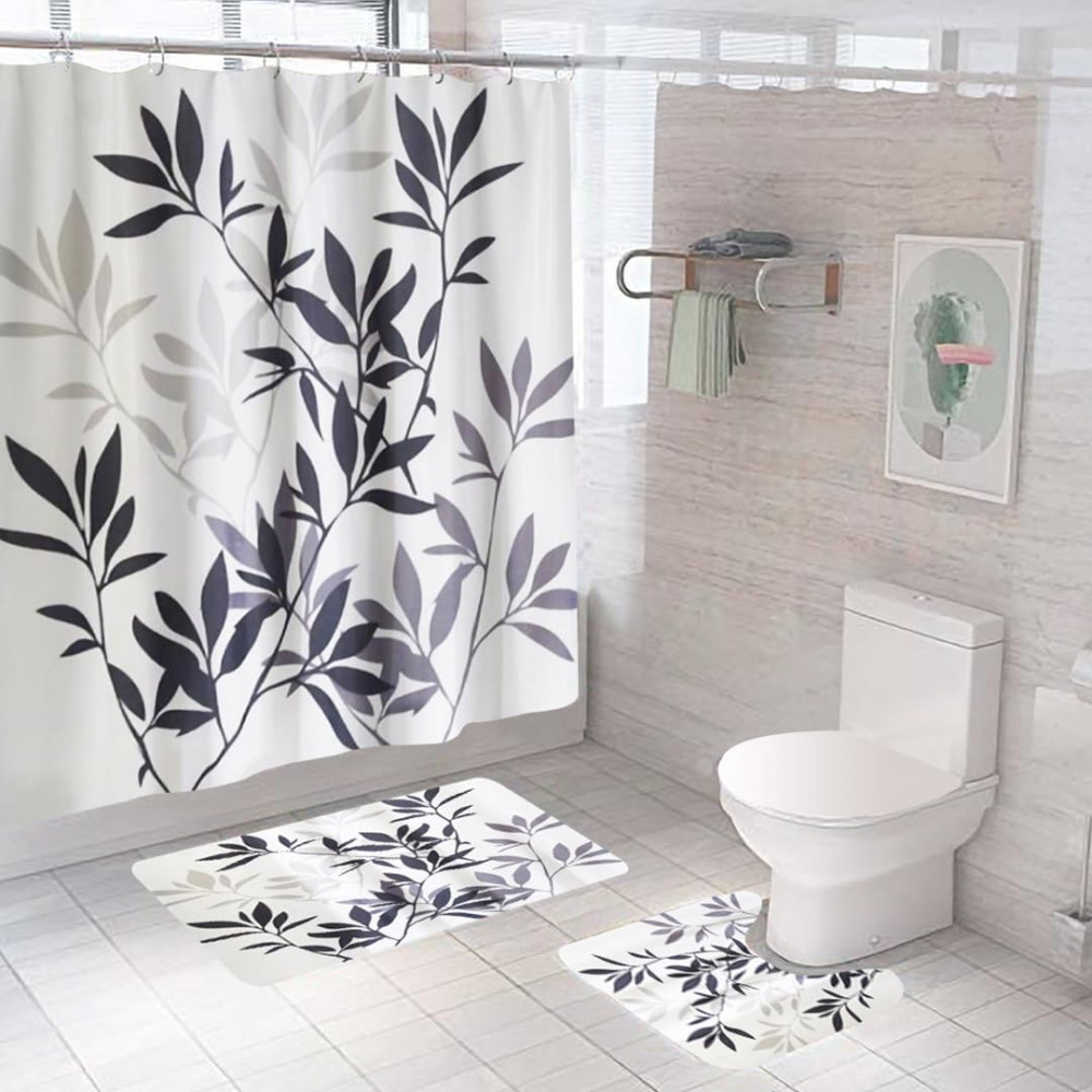Kuber Industries Shower Curtain &amp; Bathmat Set | Non-Slip Bath mats for Bathroom | Easy-Slide Curtains | Polyester Curtain or Bathmat for Bath DÃ©cor | XTL247-3T | 3 Pcs Set | Multicolor