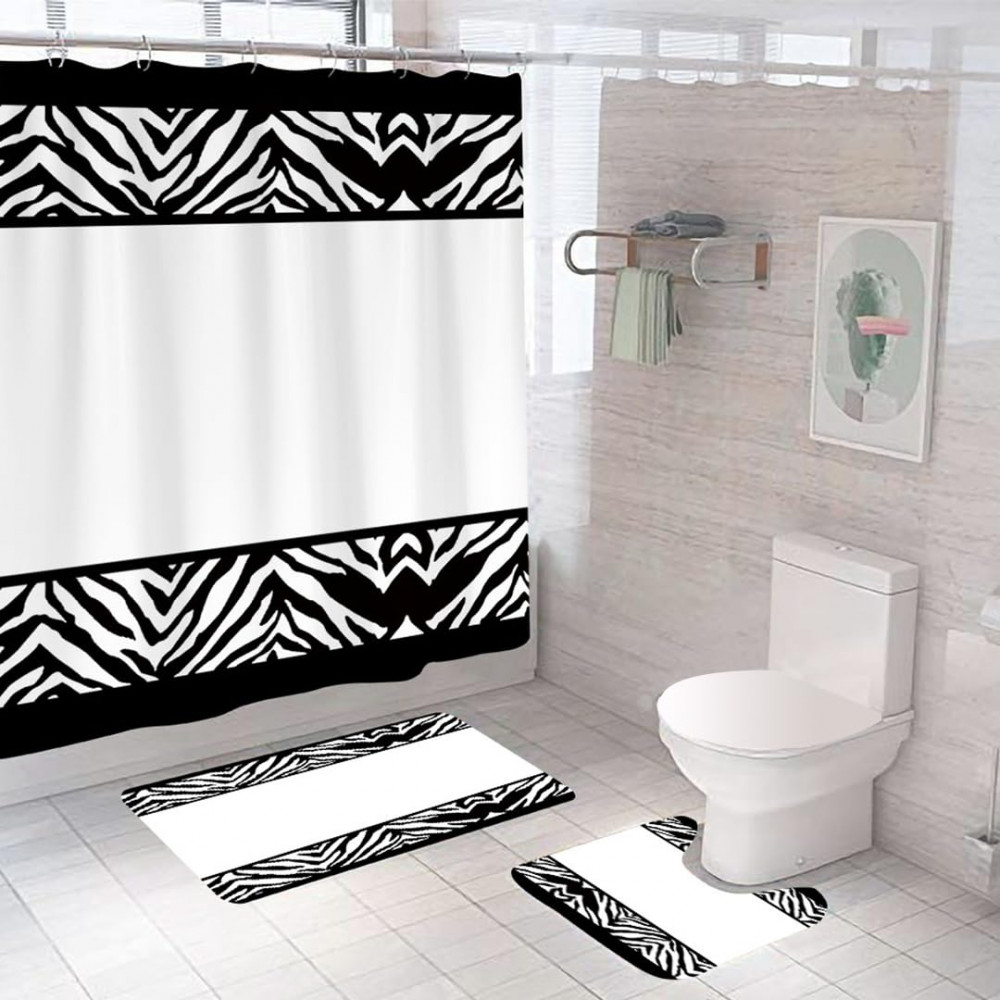 Kuber Industries Shower Curtain &amp; Bathmat Set | Non-Slip Bath mats for Bathroom | Easy-Slide Curtains | Polyester Curtain or Bathmat for Bath DÃ©cor | XTL265-3T | 3 Pcs Set | Multicolor