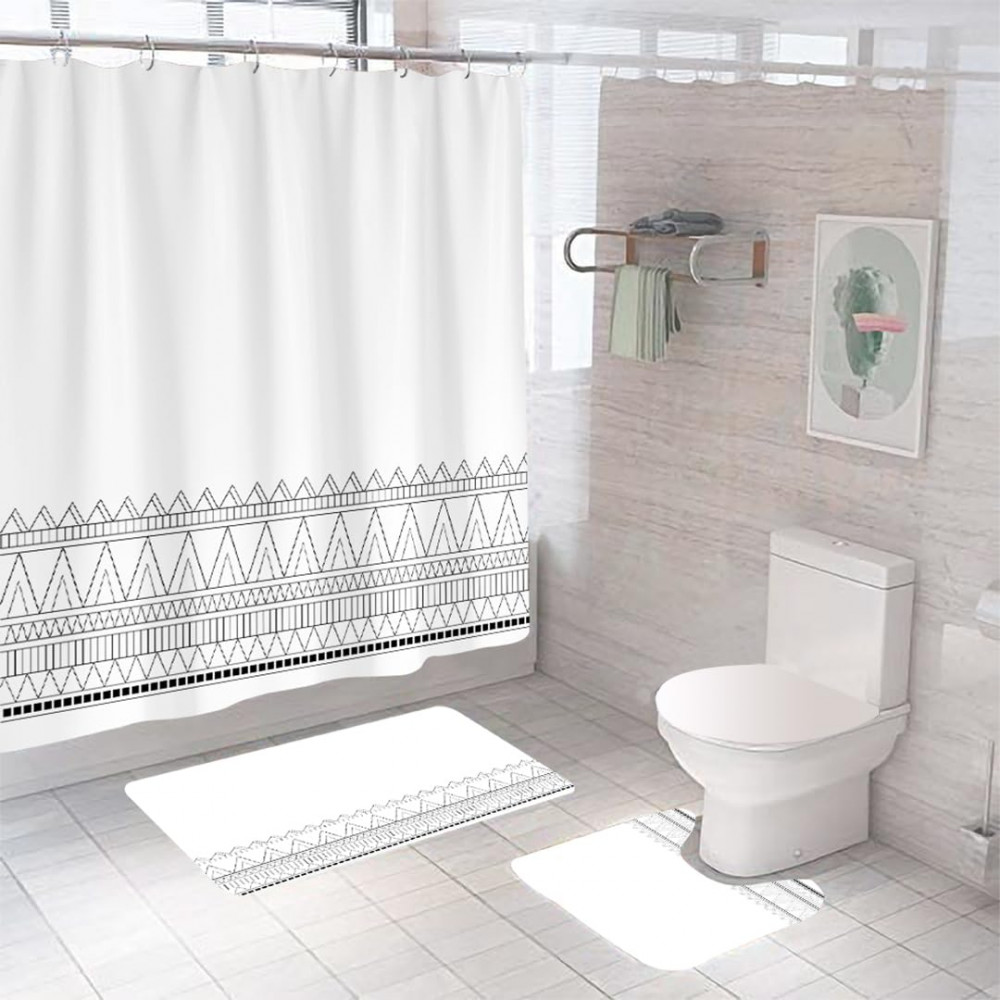 Kuber Industries Shower Curtain &amp; Bathmat Set | Non-Slip Bath mats for Bathroom | Easy-Slide Curtains | Polyester Curtain or Bathmat for Bath DÃ©cor | XTL267-3T | 3 Pcs Set | Multicolor
