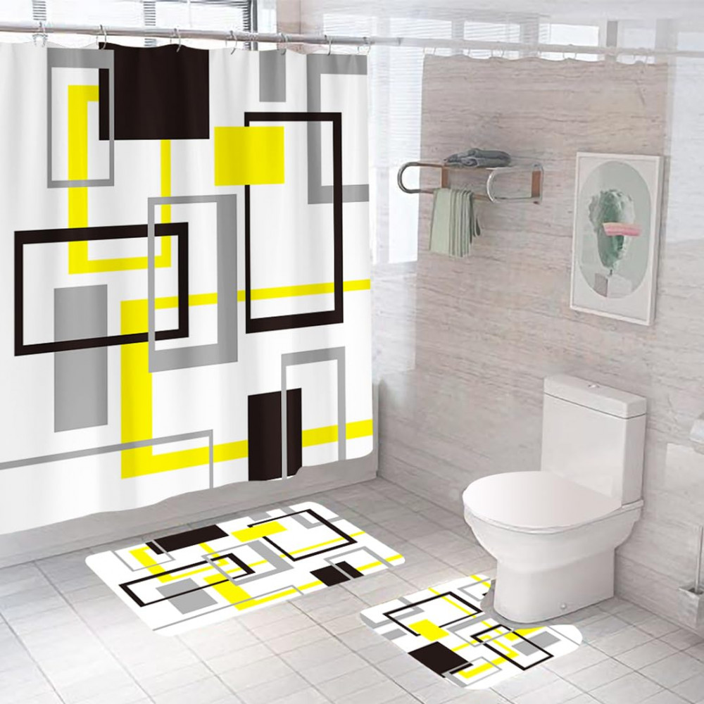 Kuber Industries Shower Curtain &amp; Bathmat Set | Non-Slip Bath mats for Bathroom | Easy-Slide Curtains | Polyester Curtain or Bathmat for Bath DÃ©cor | XTL274-3T | 3 Pcs Set | Multicolor