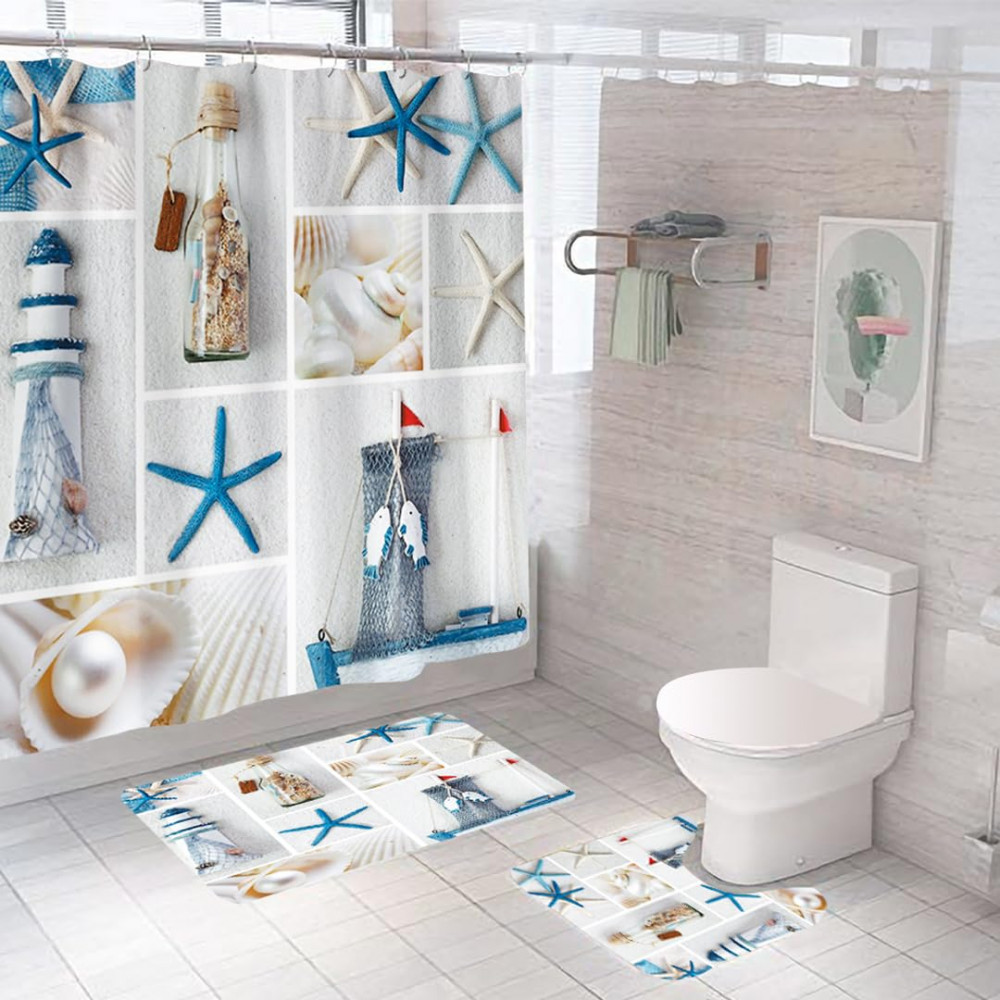 Kuber Industries Shower Curtain &amp; Bathmat Set | Non-Slip Bath mats for Bathroom | Easy-Slide Curtains | Polyester Curtain or Bathmat for Bath DÃ©cor | XTL329-3T | 3 Pcs Set | Multicolor