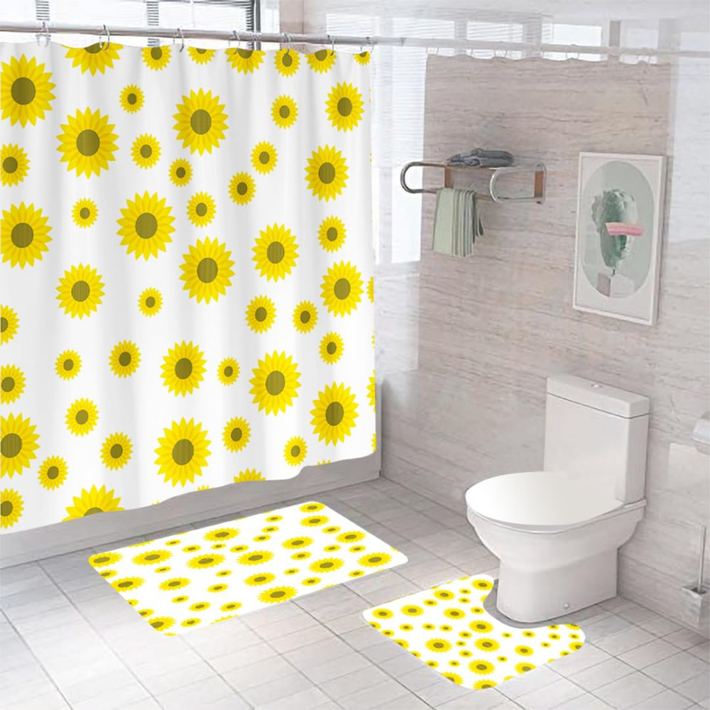 Kuber Industries Shower Curtain &amp; Bathmat Set | Non-Slip Bath mats for Bathroom | Easy-Slide Curtains | Polyester Curtain or Bathmat for Bath DÃ©cor | XTL341-3T | 3 Pcs Set | Multicolor
