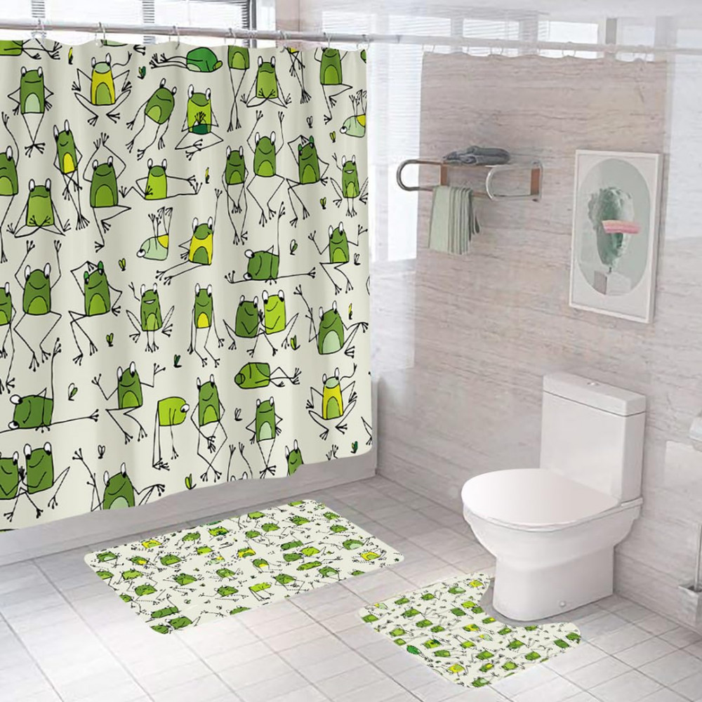 Kuber Industries Shower Curtain &amp; Bathmat Set | Non-Slip Bath mats for Bathroom | Easy-Slide Curtains | Polyester Curtain or Bathmat for Bath DÃ©cor | XTL348-3T | 3 Pcs Set | Multicolor