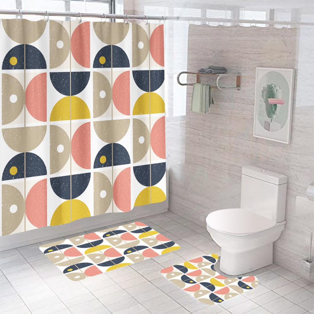 Kuber Industries Shower Curtain &amp; Bathmat Set | Non-Slip Bath mats for Bathroom | Easy-Slide Curtains | Polyester Curtain or Bathmat for Bath DÃ©cor | XTL359-3T | 3 Pcs Set | Multicolor