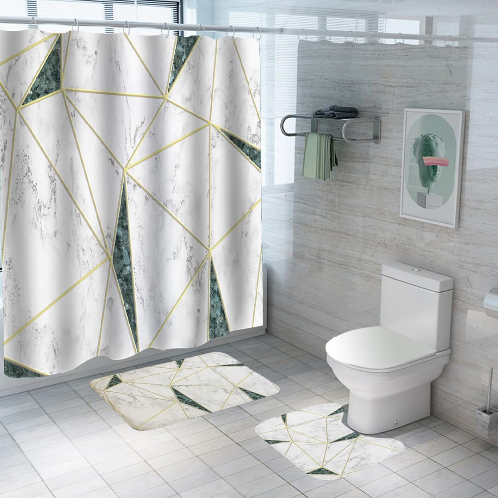 Kuber Industries Shower Curtain &amp; Bathmat Set | Non-Slip Bath mats for Bathroom | Easy-Slide Curtains | Polyester Curtain or Bathmat for Bath DÃ©cor | YF50-3T | 3 Pcs Set | Multicolor