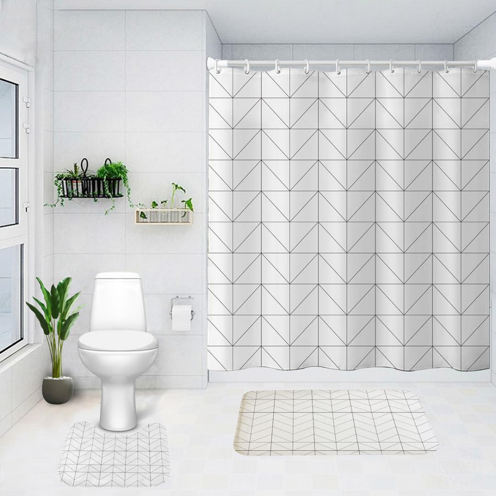 Kuber Industries Shower Curtain &amp; Bathmat Set | Non-Slip Bath mats for Bathroom | Easy-Slide Curtains | Polyester Curtain or Bathmat for Bath DÃ©cor | YL0113-3T | 3 Pcs Set | Multicolor