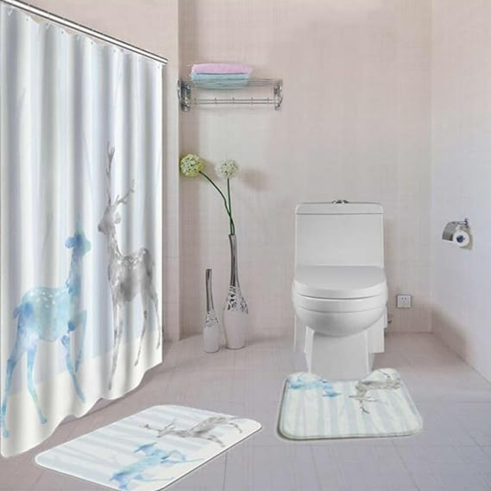 Kuber Industries Shower Curtain &amp; Bathmat Set | Non-Slip Bath mats for Bathroom | Easy-Slide Curtains | Polyester Curtain or Bathmat for Bath DÃ©cor | Z0034-3T | 3 Pcs Set | Multicolor