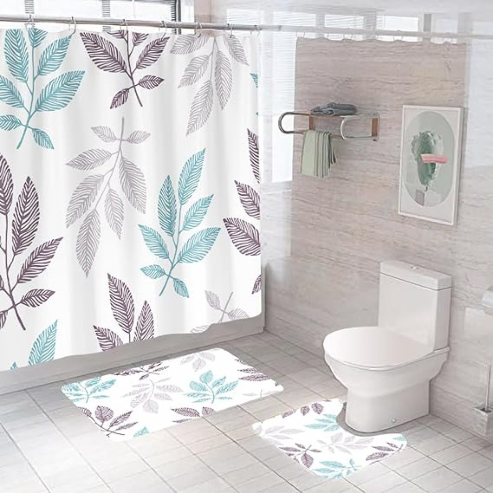 Kuber Industries Shower Curtain &amp; Bathmat Set | Non-Slip Bath mats for Bathroom | Easy-Slide Curtains | Polyester Curtain or Bathmat for Bath DÃ©cor | XTL443-3T | 3 Pcs Set | Multicolor