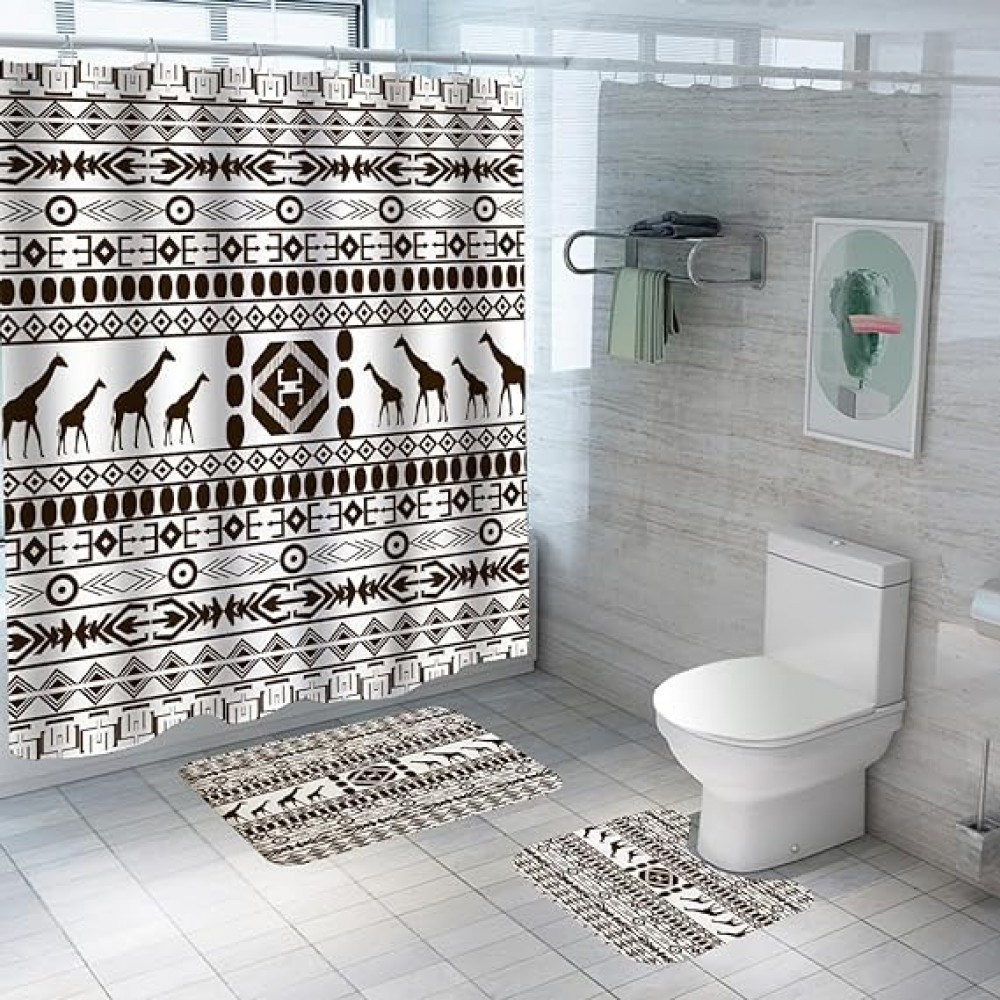 Kuber Industries Shower Curtain &amp; Bathmat Set | Non-Slip Bath mats for Bathroom | Easy-Slide Curtains | Polyester Curtain or Bathmat for Bath DÃ©cor | YF211-3T | 3 Pcs Set | Multicolor