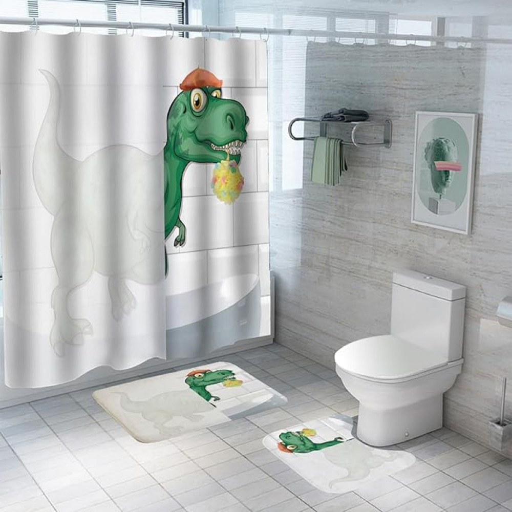 Kuber Industries Shower Curtain &amp; Bathmat Set | Non-Slip Bath mats for Bathroom | Easy-Slide Curtains | Polyester Curtain or Bathmat for Bath DÃ©cor | YF95-3T | 3 Pcs Set | Multicolor