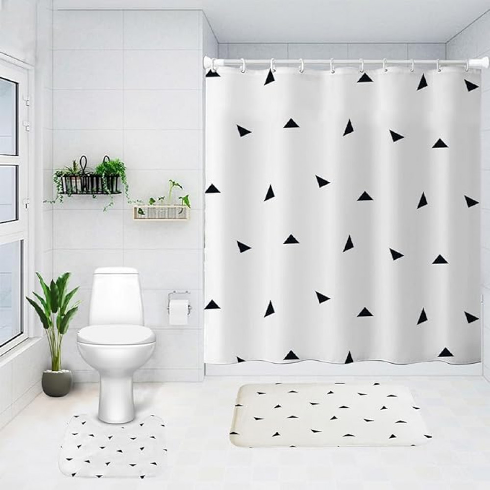 Kuber Industries Shower Curtain &amp; Bathmat Set | Non-Slip Bath mats for Bathroom | Easy-Slide Curtains | Polyester Curtain or Bathmat for Bath DÃ©cor | YX0028-3T | 3 Pcs Set | Multicolor