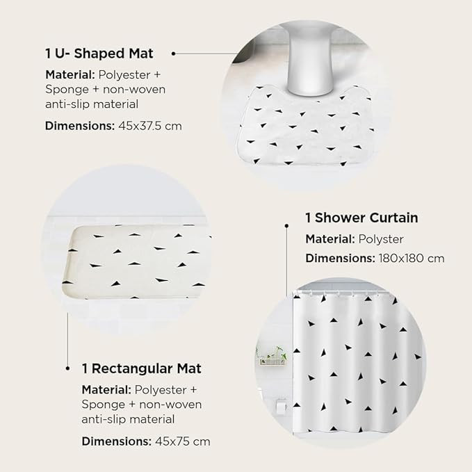 Kuber Industries Shower Curtain & Bathmat Set | Non-Slip Bath mats for Bathroom | Easy-Slide Curtains | Polyester Curtain or Bathmat for Bath DÃ©cor | YX0028-3T | 3 Pcs Set | Multicolor