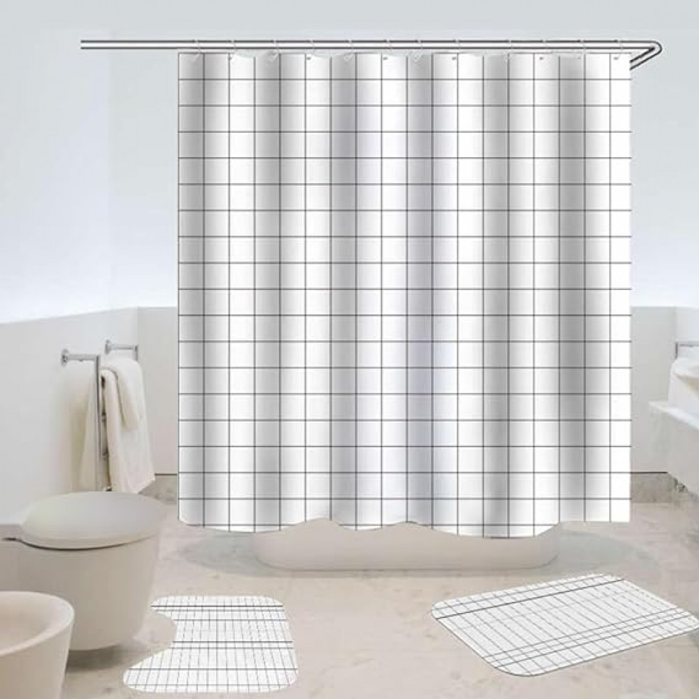 Kuber Industries Shower Curtain &amp; Bathmat Set | Non-Slip Bath mats for Bathroom | Easy-Slide Curtains | Polyester Curtain or Bathmat for Bath DÃ©cor | YX0029-3T | 3 Pcs Set | Multicolor