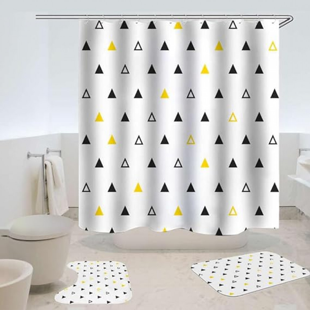 Kuber Industries Shower Curtain &amp; Bathmat Set | Non-Slip Bath mats for Bathroom | Easy-Slide Curtains | Polyester Curtain or Bathmat for Bath DÃ©cor | YX0139-3T | 3 Pcs Set | Multicolor