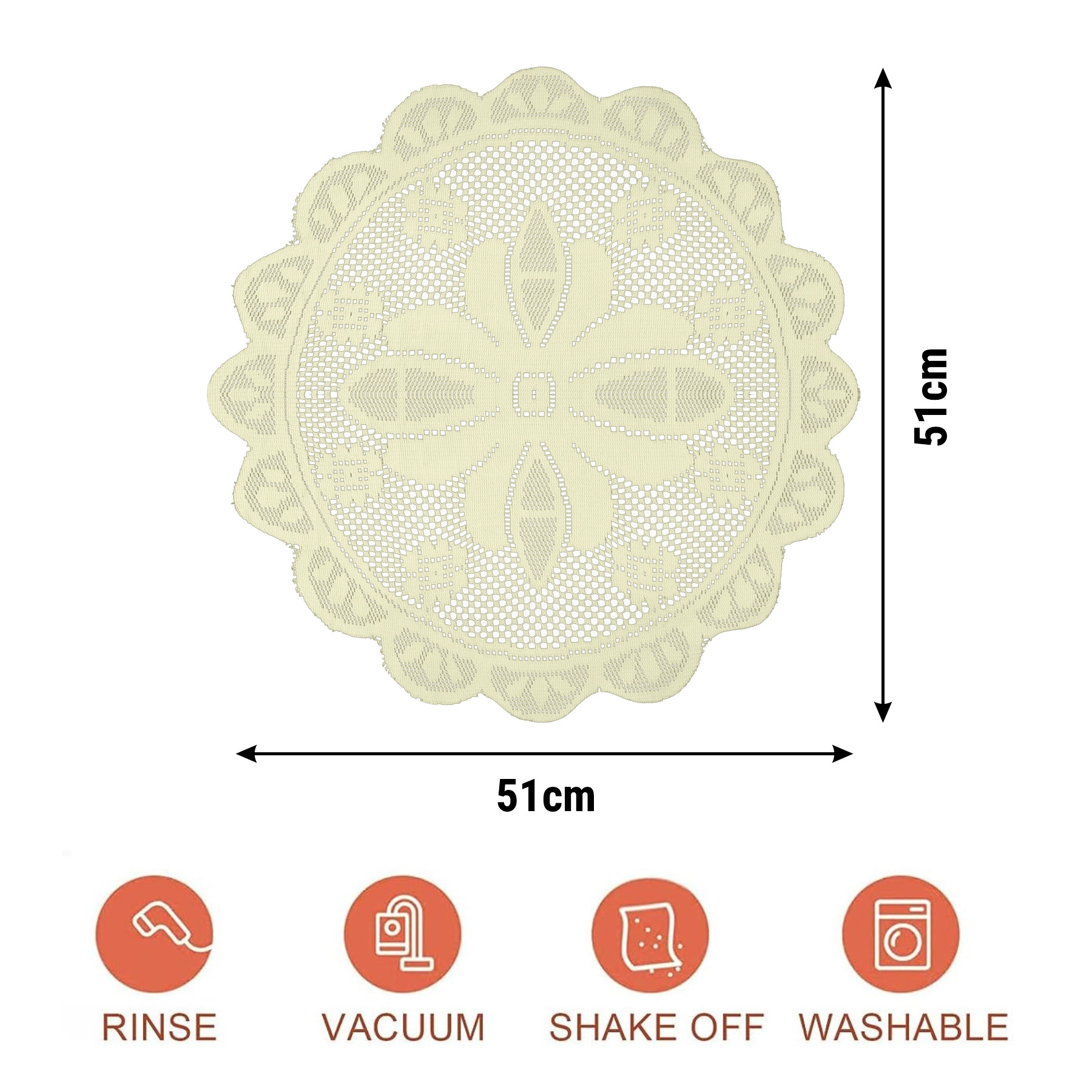 Kuber Industries Side Table Mat | Bed Side Table Mat | Center Table Mats | Round Plain Net Placemat Set | Bed Side Table Placemats for Home Décor | 20 Inch | Pack of 2 | Cream