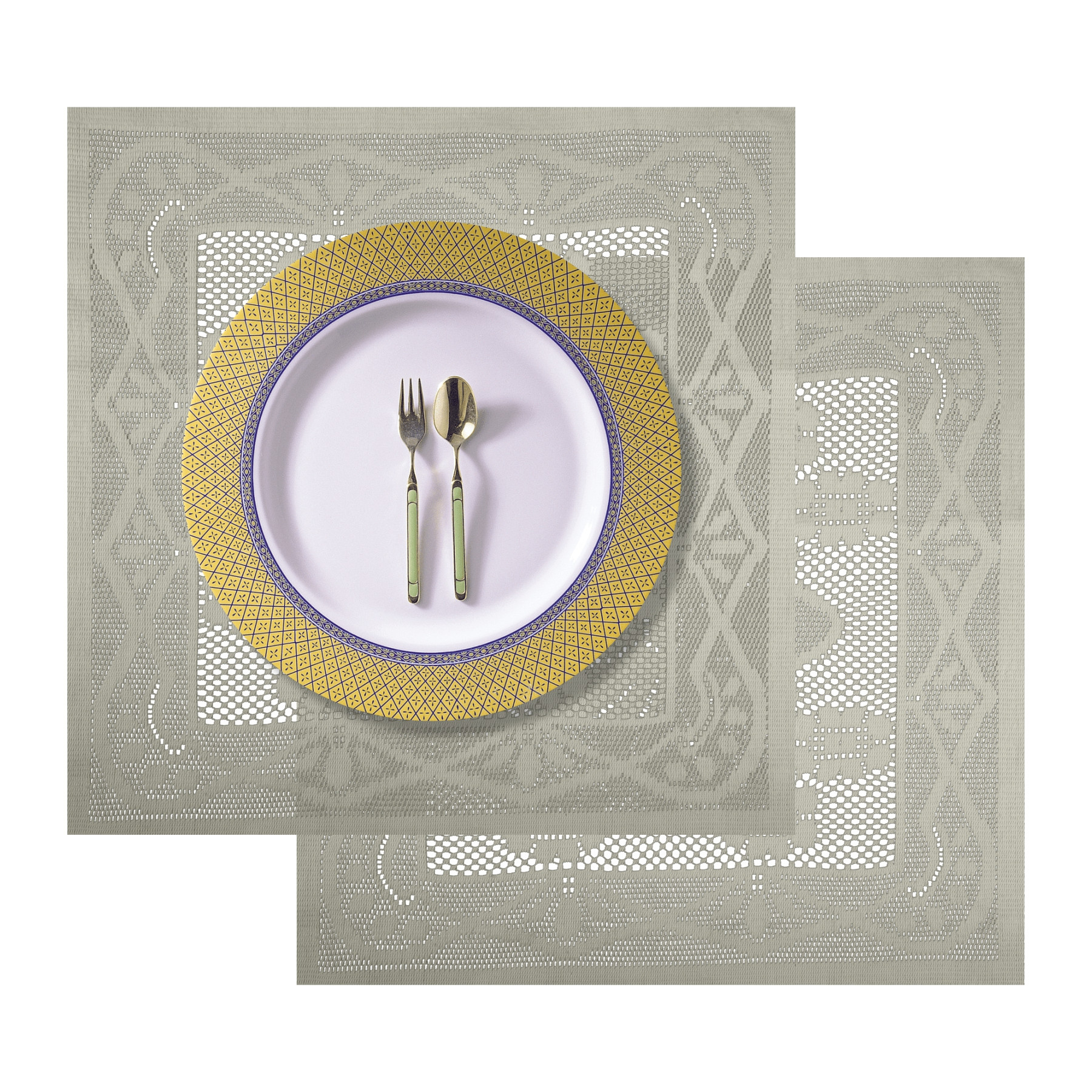 Kuber Industries Side Table Mat | Bed Side Table Mat | Center Table Mats | Square Plain Net Placemat Set | Bed Side Table Placemats for Home Décor | 20 Inch | Pack of 2 | Cream