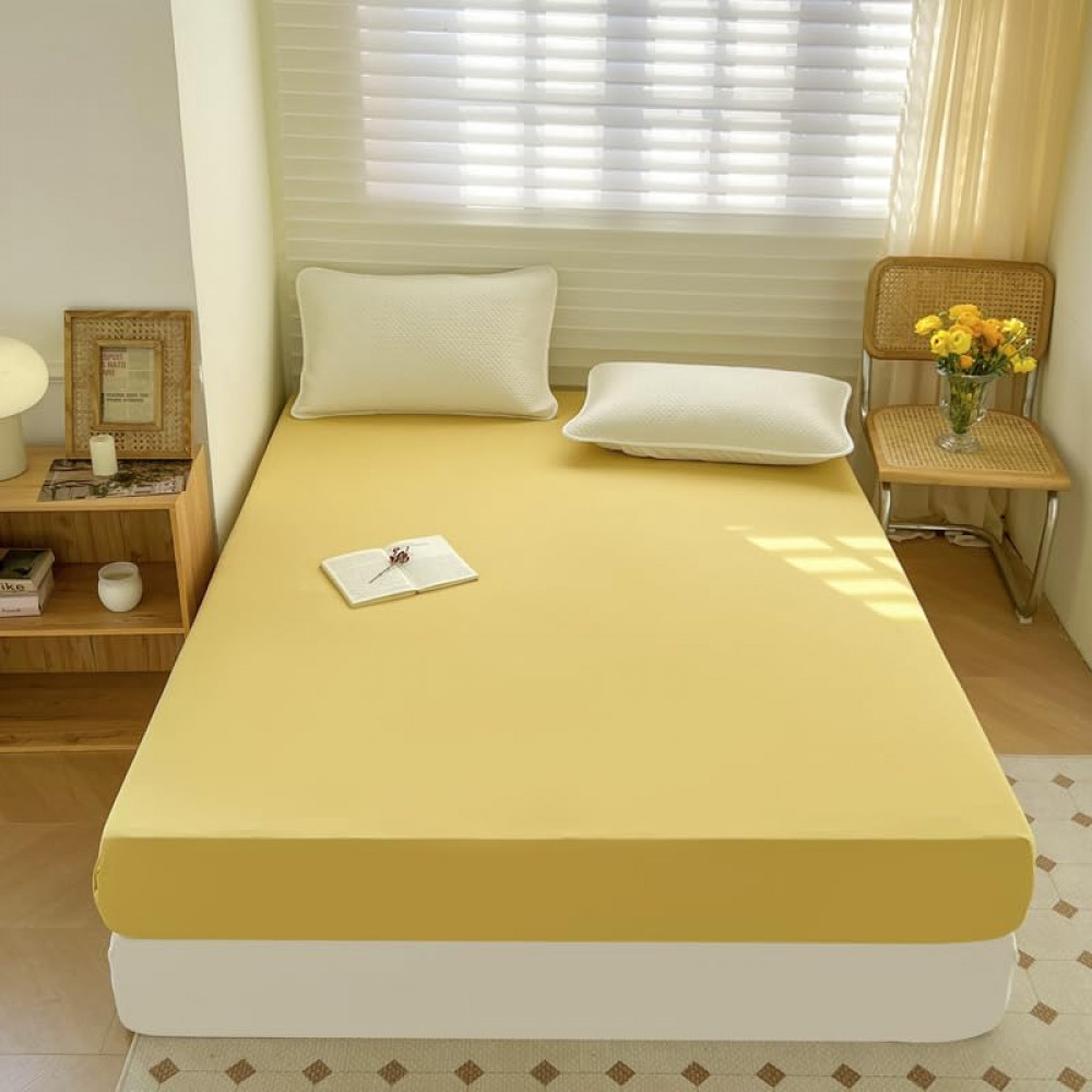 Kuber Industries Single Bed Mattress ProtectorBed Protecter With Elastic &quot;90x200&quot; CM (Yellow)